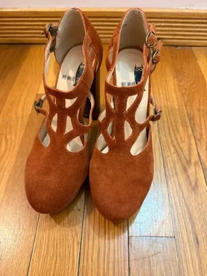Platform Block Heel Cage T Strap Heeled Pump Sueded Texture US SZ 7 thumbnail 2
