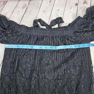 Chelsea 28 Black Lace Off Shoulder Crisscross Neck Ruffle Blouse‎ Top S thumbnail 8