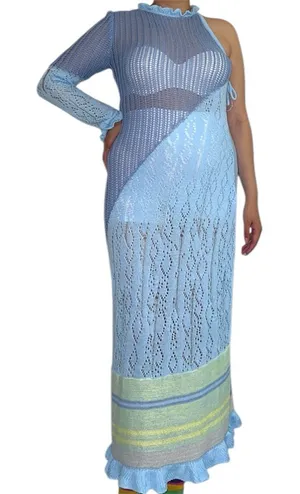 Light Blue One-Shoulder Crochet Maxi Dress thumbnail 1