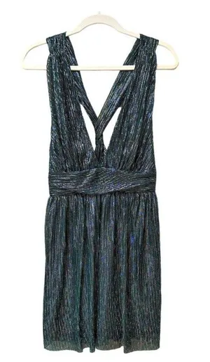 121. LULU'S Ailey Metallic Stripe Twist Back Cocktail Dress in Gold/ Teal thumbnail 9