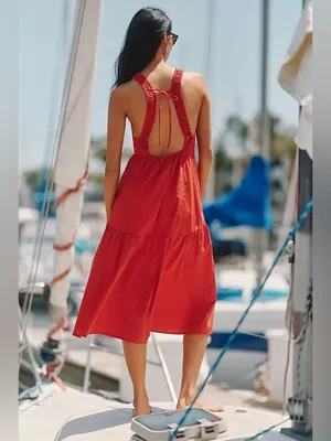 Celandine sleeveless smocked open back midi dress red size medium thumbnail 2