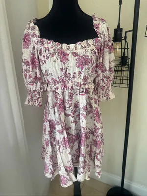 MISA Los Angeles Floral Tie Back Mini Dress Puff Sleeve A-Line Medium Made USA thumbnail 2