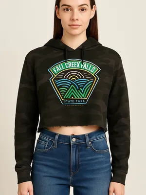 Fall Creek Falls State Park Tenesse Camo Cropped Hoodie Sweatshirt Black Large thumbnail 1