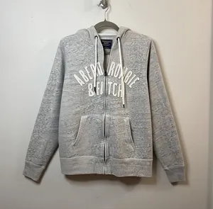 Abercrombie & Fitch Sherpa Lined Full Zip Hoodie Gray Embroidered Logo Women’s L thumbnail 1