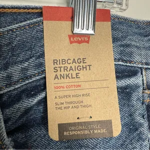 NWT Levis Ribcage Straight Ankle Jean Distressed Blue‎ 30 × 27 Minimal Grunge thumbnail 6