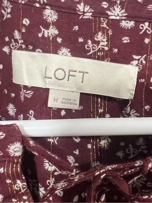 LOFT Maroon Floral Tie-Neck Peasant Blouse Medium thumbnail 3