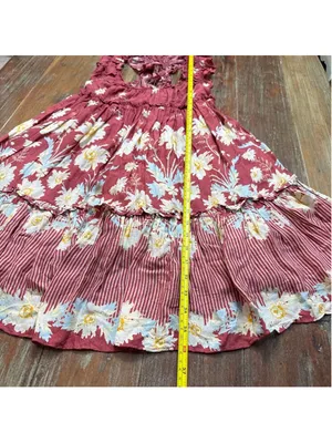 Free People Bali Wild Daisy Mini Dress Ruffle Straps Slip Renaissance Red Small thumbnail 8
