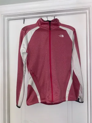 The North Face Pink White Colorblock Full Zip Fleece Jacket L thumbnail 1