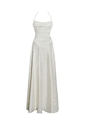 NWT Miss Circle Raegan Pearl White Jacquard Ruched Maxi Dress M thumbnail 8