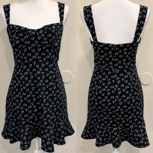 Hutch Ditsy Floral Corset Mini Dress Black Sweetheart Ruffle Flounce Hem‎ Small thumbnail 3