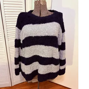 Talbots Ultra Plush Blue‎ White Striped Fuzzy Soft Sweater Wool Blend Size 2X thumbnail 2