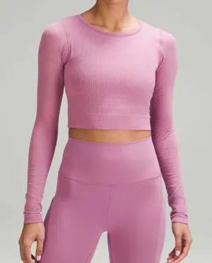 Lululemon Ebb to Street Long Sleeve Cropped Shirt Velvet Dust Purple Pink 10 thumbnail 1