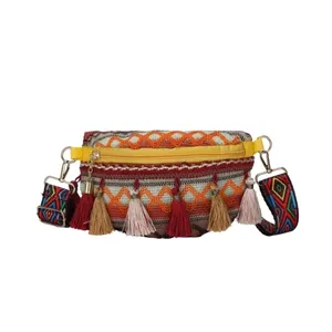 Bohemian Multicolored Tassel Pattern Hobo Sling Bag Brown thumbnail 3