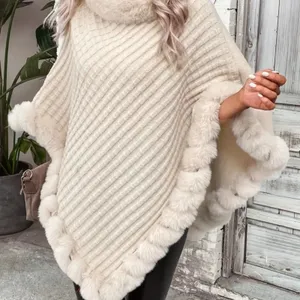 Elegant Fur Trim Hanky Hem Pullover Sweater Cape - Apricot - size M (8/10) thumbnail 8