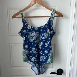 Aerie Blue Paisley Bandana Pattern One Piece Full coverage Bathing Suit Small thumbnail 2