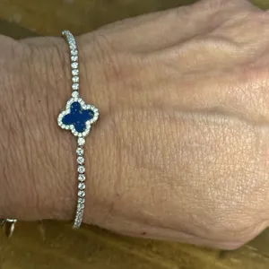 Silver tone blue clover bolo tennis bracelet thumbnail 2