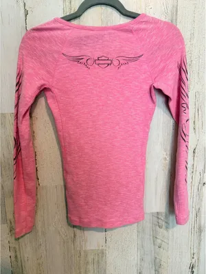Harley-Davidson Women’s XS Pink Henley Long Sleeve Motorcycle Graphic Top thumbnail 6