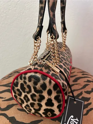 NEW Von Dutch Faux Leather Leopard Cheetah Animal Print Barrel Bag With Red Trim thumbnail 3