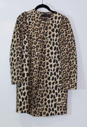 Zara Woman Cheetah Leopard Animal Print Pattern Snap Button Jacket Coat Medium thumbnail 1