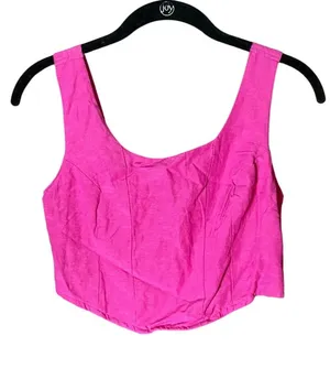 Midnight Sky Pink Crop Top Sleeveless Corset Linen‎ Blend thumbnail 1