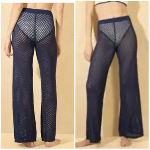 Shade & Shore Women’s XS Navy Blue Crochet Wide Leg Swim Cover Up Pants thumbnail 2