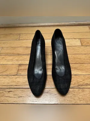 Stuart Weitzman Black Metallic Plaid Print Heels, size 8 thumbnail 2