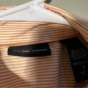 New‎ York & Company Women's Size Small Button Down Shirt Yellow White Pinstripes thumbnail 8