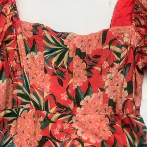 FARM Rio size large pineapple bloom midi dress pink green puff sleeve floral thumbnail 4