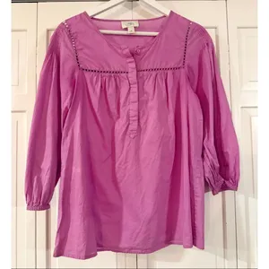 Loft pink cotton puff sleeve boho blouse size M thumbnail 3