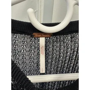 Free People Women's Sheer Mesh Open-Knit H20 Crew Pullover‎ Black Small thumbnail 6