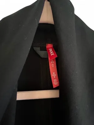 SPANX Point Drape-Front Black Faux Leather Trench Style Coat Blazer Size Small thumbnail 7