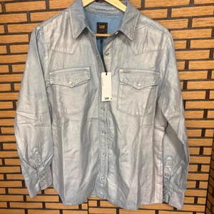 Lee Shiny Denim Pearl Snap Button Down Shirt Size Medium‎ thumbnail 1