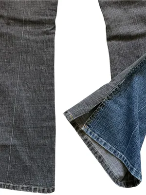 Dollhouse Vtg y2k low rise flare jeans embellished embroidered two toned blue and black thumbnail 3