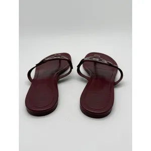 Tory Burch Miller Sandals Womens 8.5 Burgundy Croc Embossed Leather Flats thumbnail 5