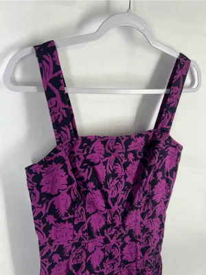 Tory Burch Jodie Floral Linen Cotton Fit & Flare Dress Purple Navy Size 6 thumbnail 3