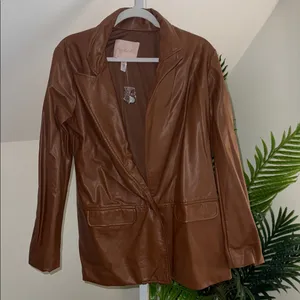 Hutch Anthropologie Faux Leather Single Button Blazer Jacket Brown‎ Size Medium thumbnail 2
