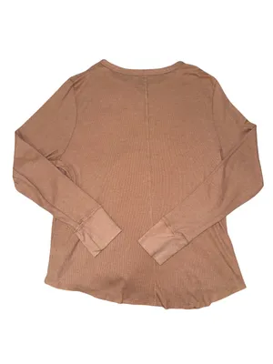 Aerie XXL camel tan Ribbed Long Sleeve Henley Top Snap Button Casual Basic thumbnail 3
