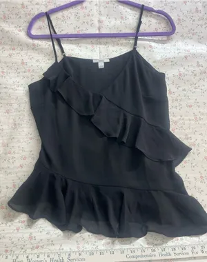 Bar III Black Asymmetrical Ruffle Camisole thumbnail 1