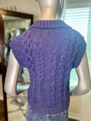 Anthropologie Pilcro Cable Knit Sweater Vest Small Blue Button Front Collared thumbnail 5