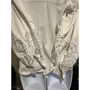 Kate Spade New York Poplin Cutwork Shirt White Button Down Eyelet Sleeve Size 8 thumbnail 9