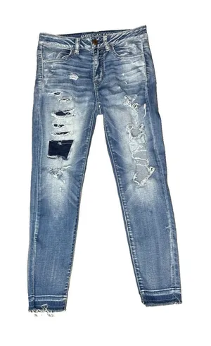 American Eagle Super Stretch Hi-Rise Jegging Crop Distressed Jeans Size 2 Long thumbnail 1