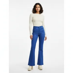 Edikted Luna Blue Faux Leather Flare Jeans Size Medium thumbnail 6