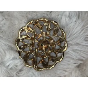 Vintage Gold Tone Aurora Borealis Rhinestone Sunburst Floral Brooch Pin 5cm thumbnail 9