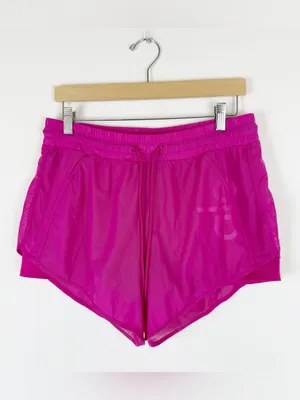 ALO Yoga Ambience Micro Mesh Overlay Gym Workout Shorts Hot Pink thumbnail 3