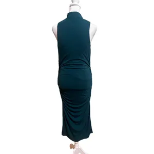 Halogen Ruched Midi Dress Womens Medium Teal New Mock Neck Sleeveless thumbnail 4