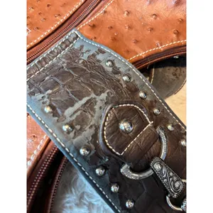 Western Ostrich Croc Embossed Studded Hobo Shoulder Bag Cognac Brown Horsebit‎ thumbnail 15