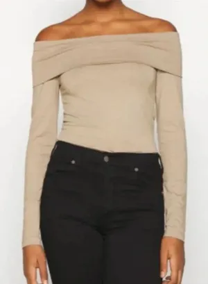 Vero Moda Tan Brown Mink Panda Off The Shoulder Long Sleeve Top Blouse Shirt v6x thumbnail 1