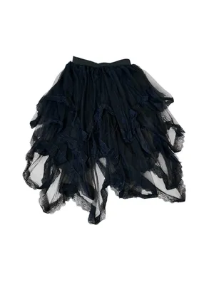 Black Tulle Asymmetrical Midi Skirt Ruffle Lace Trim Dark Romantic Goth Lolita thumbnail 2