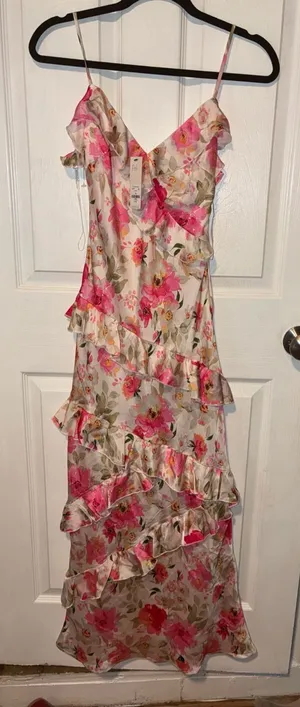 Francesca’s Floral Pink Ruffle Slip Dress - Women size xs romantic feminine thumbnail 1