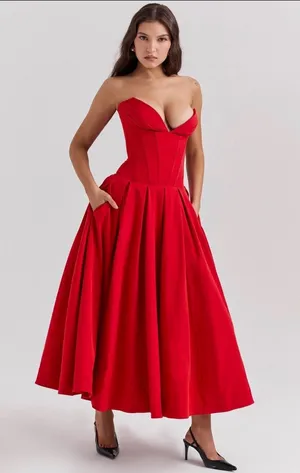 House Of Cb Lady Strapless Scarlet Midi Dress thumbnail 1